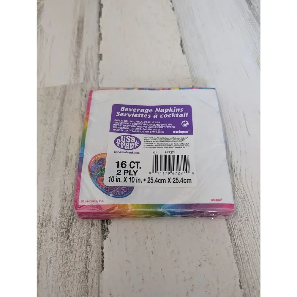 Lisa Frank Rainbow Majesty Party Beverage Napkins NEW 90s Y2K Retro Nostalgia
